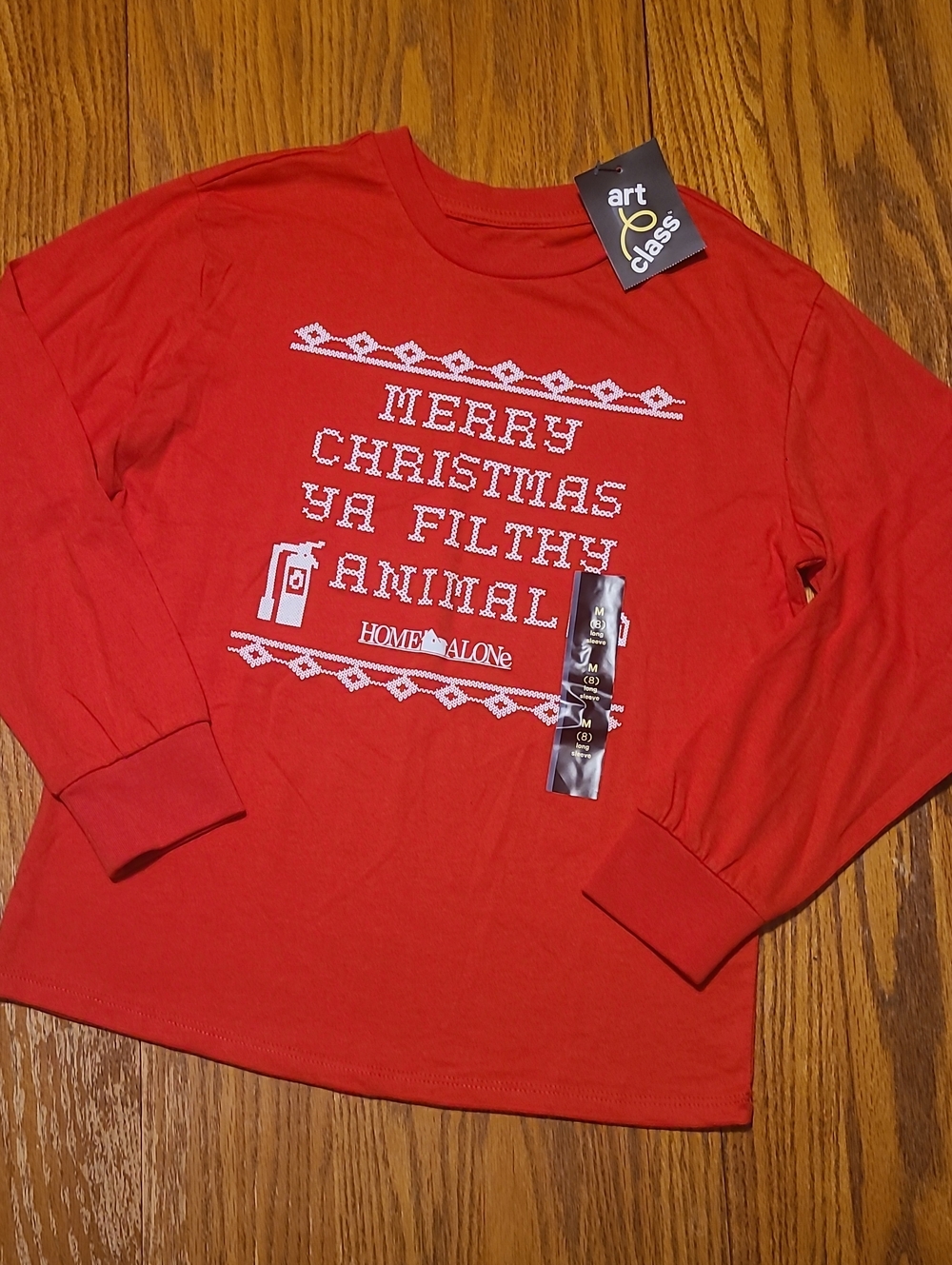 art class NWT Red Long-Sleeve 'Merry Christmas Ya Filthy Animal' Tee - Medium